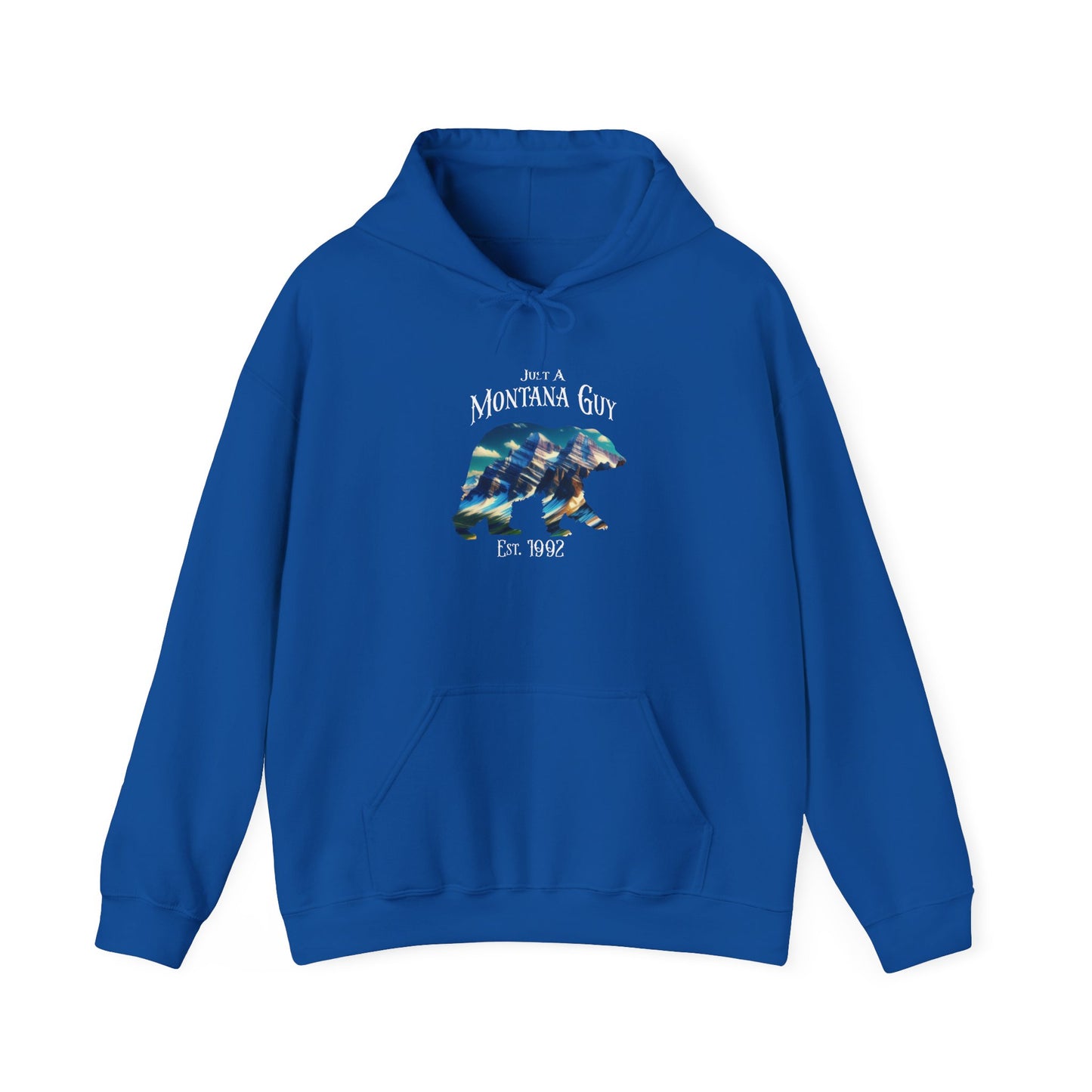 Just a Glacier Pass Bear Blue Montana Guy Hooded Sweatshirt