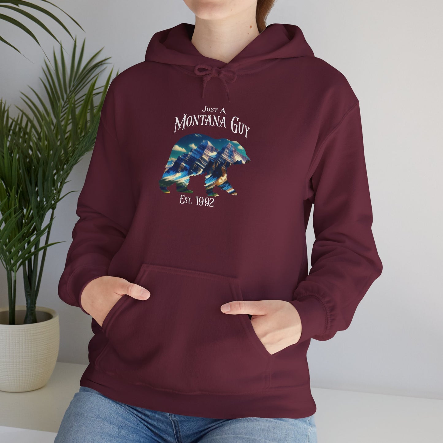 Just a Glacier Pass Bear Blue Montana Guy Hooded Sweatshirt