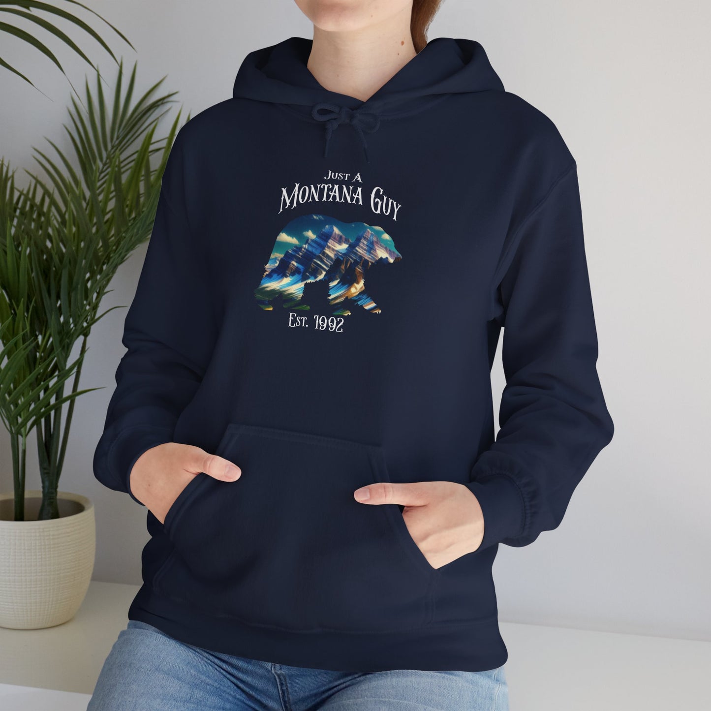 Just a Glacier Pass Bear Blue Montana Guy Hooded Sweatshirt