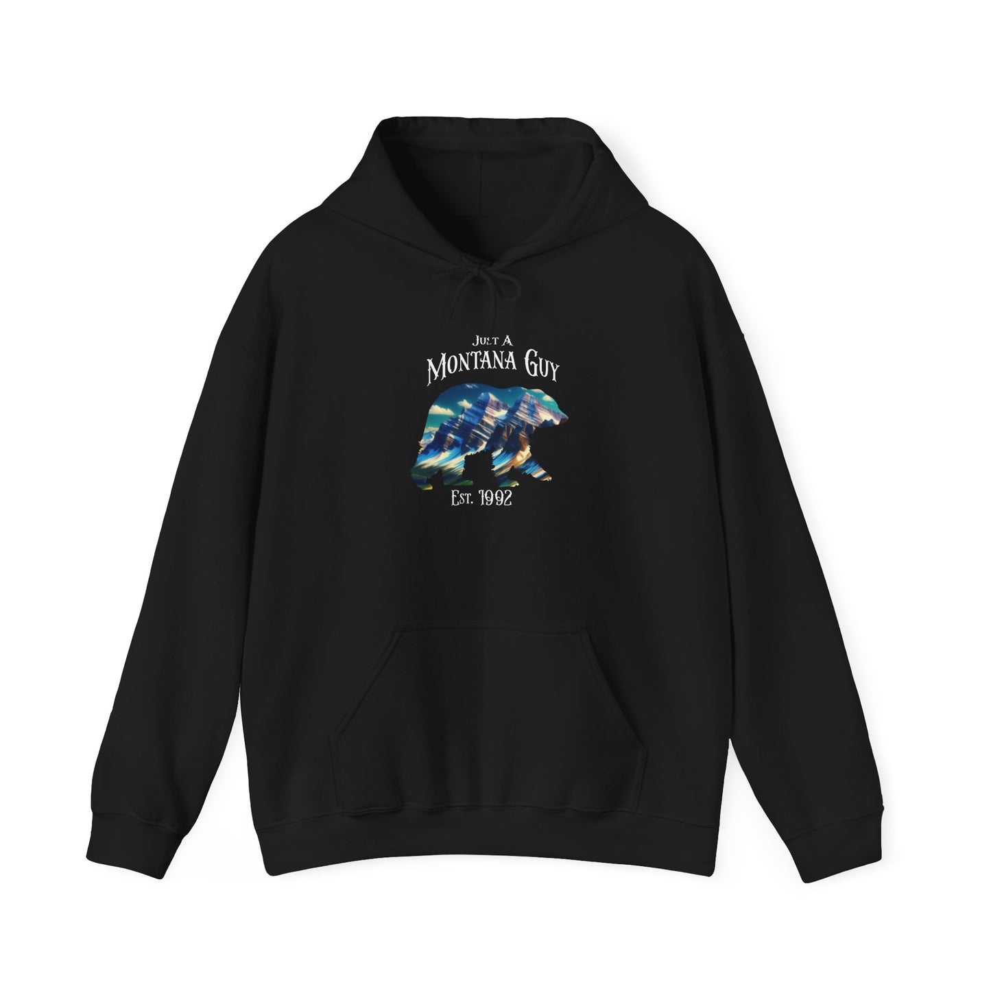 Just a Glacier Pass Bear Blue Montana Guy Hooded Sweatshirt
