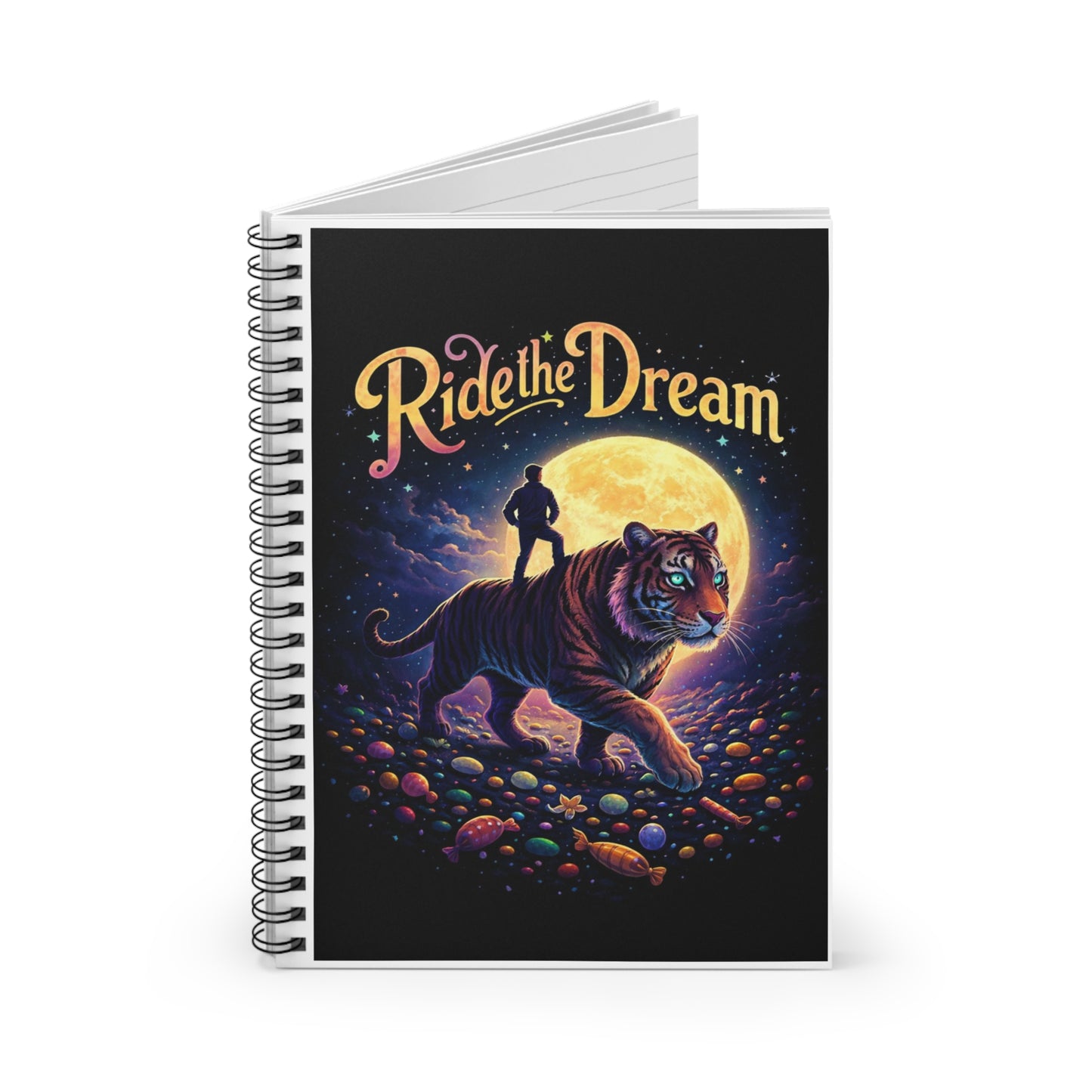 Ride the Dream Spiral Notebook — Tiger Moon Adventure Ruled Journal