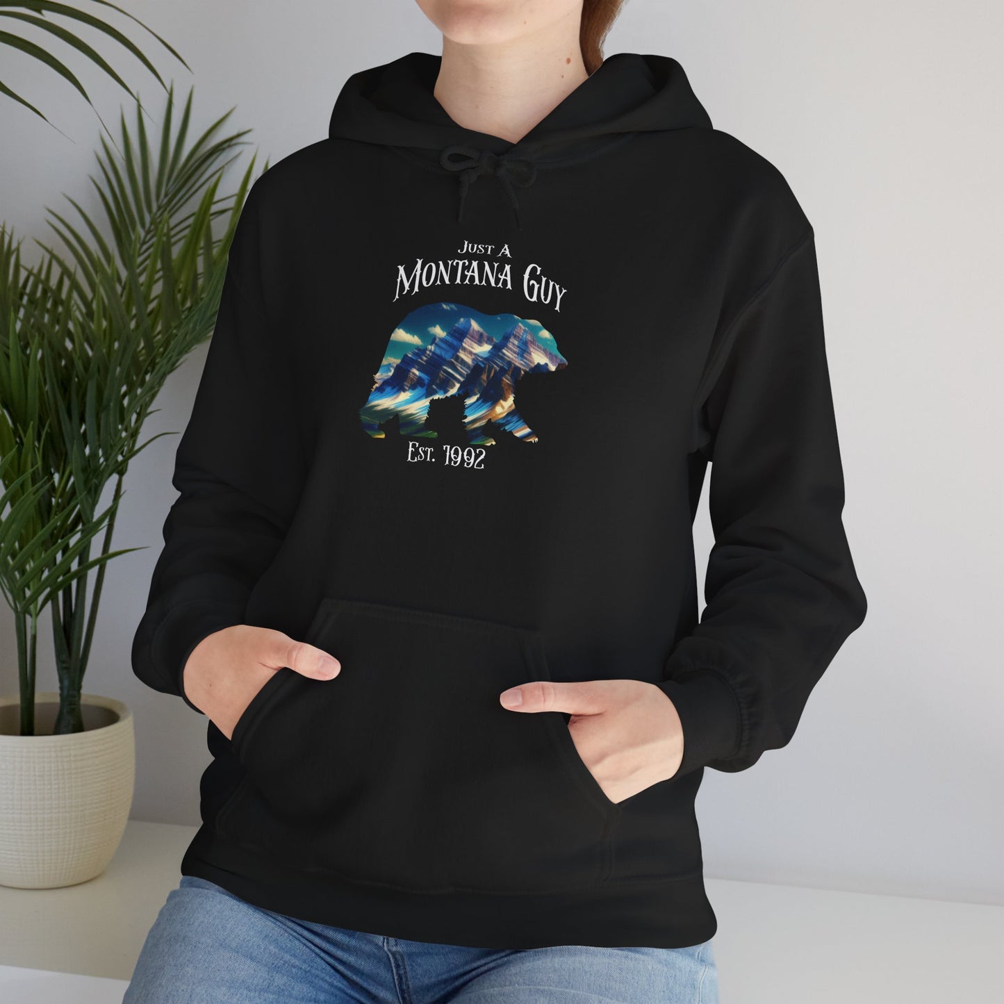 Just a Glacier Pass Bear Blue Montana Guy Hooded Sweatshirt