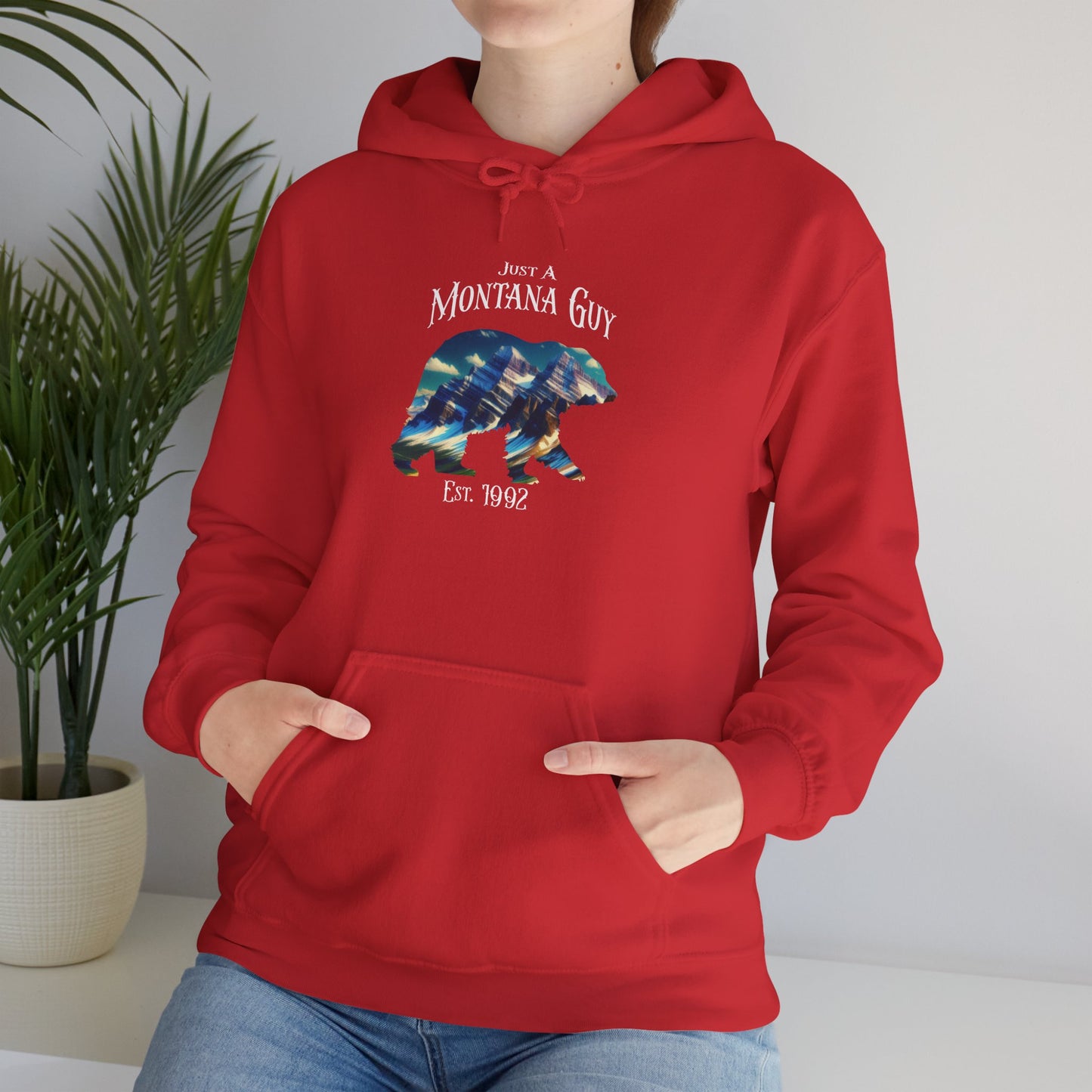 Just a Glacier Pass Bear Blue Montana Guy Hooded Sweatshirt