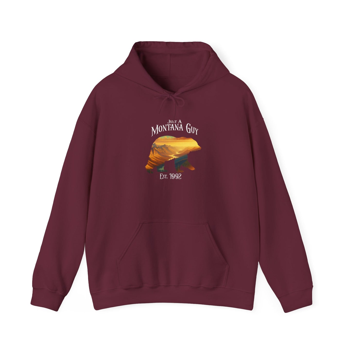 Just A Alpenglow Horizon Bear Blue Montana Guy Hooded Sweatshirt