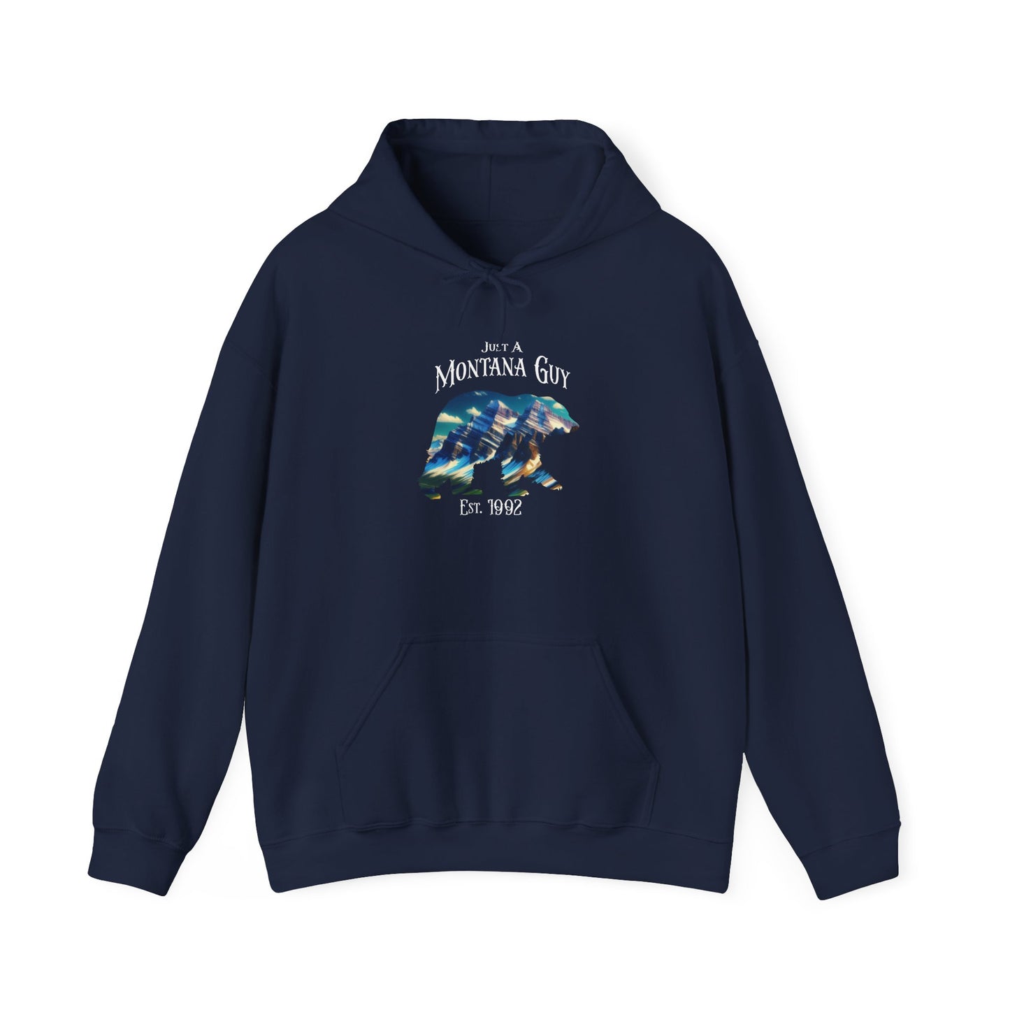 Just a Glacier Pass Bear Blue Montana Guy Hooded Sweatshirt