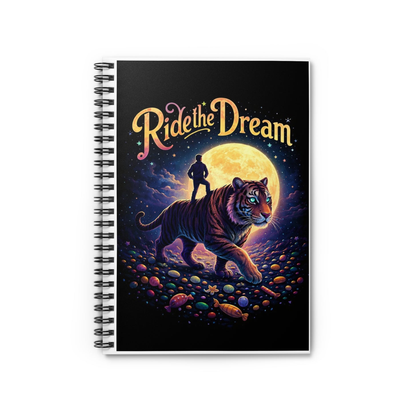 Ride the Dream Spiral Notebook — Tiger Moon Adventure Ruled Journal