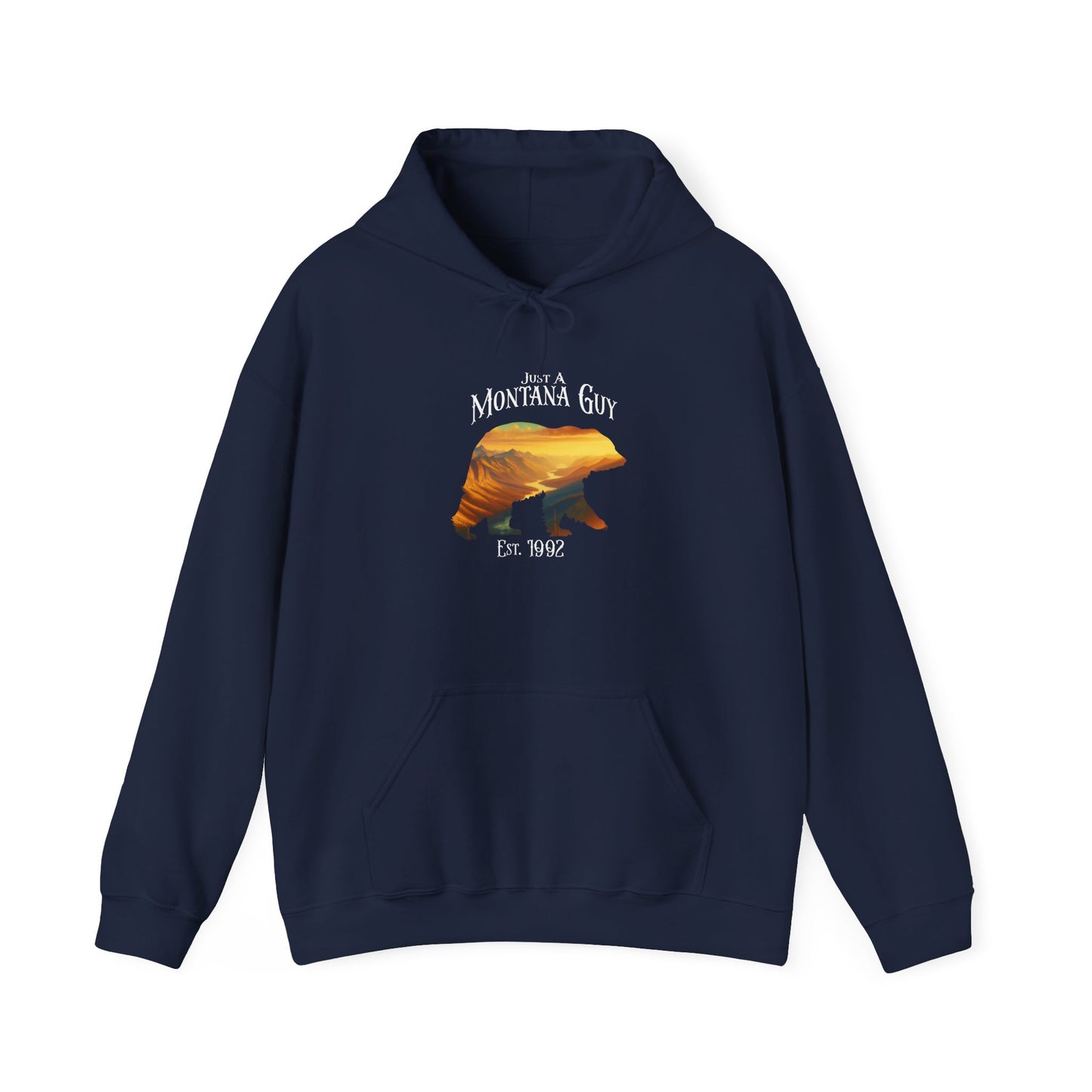 Just A Alpenglow Horizon Bear Blue Montana Guy Hooded Sweatshirt