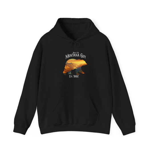 Just A Alpenglow Horizon Bear Blue Montana Guy Hooded Sweatshirt