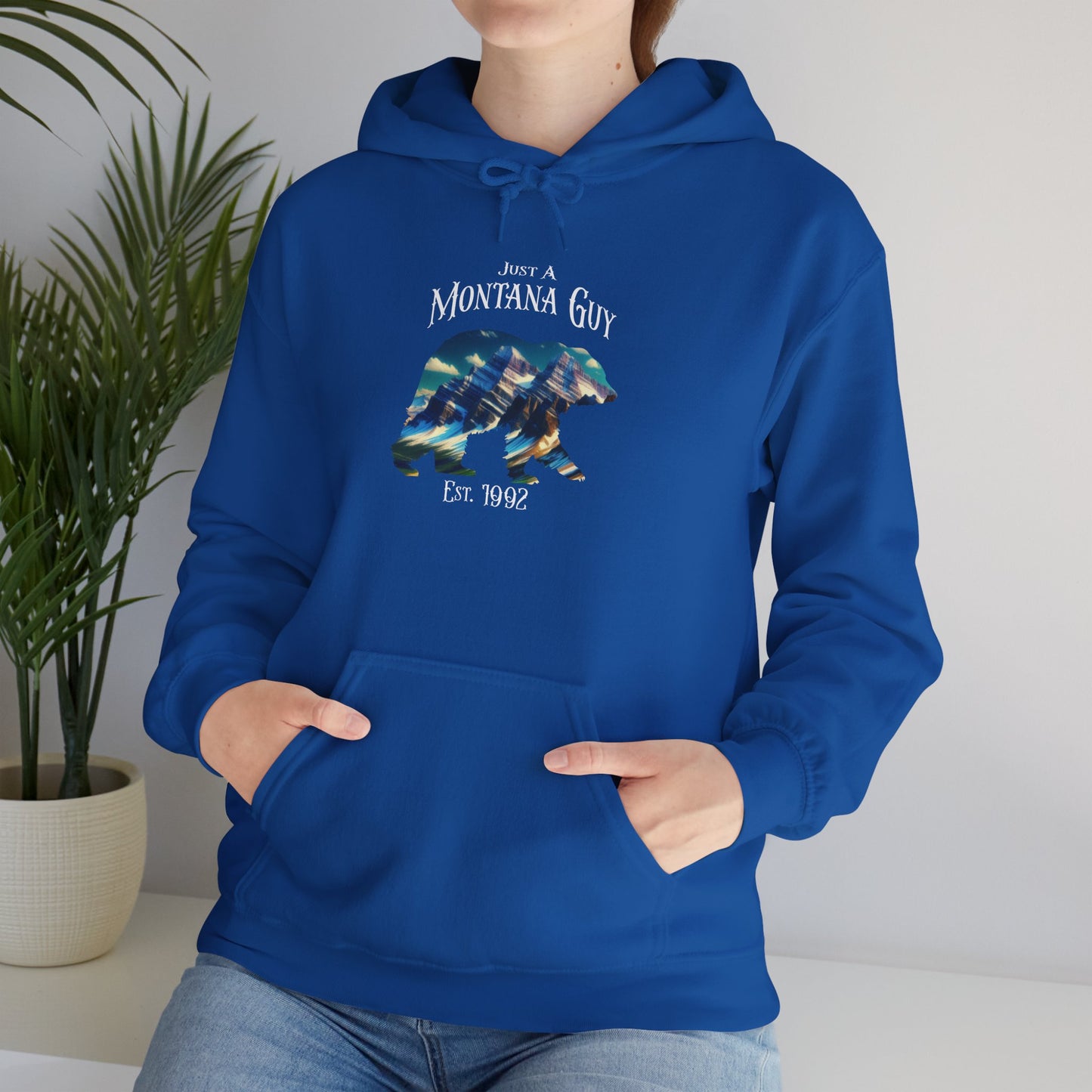 Just a Glacier Pass Bear Blue Montana Guy Hooded Sweatshirt