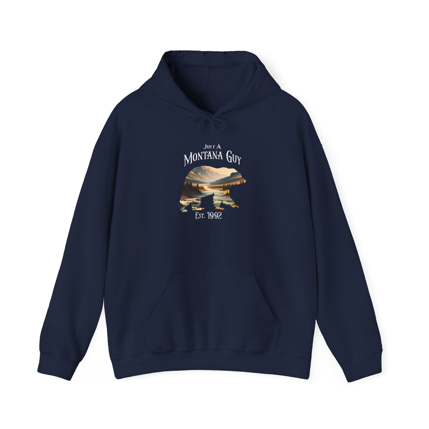 Just a Whispering River Bear Montana Guy Hooded Sweatshirt